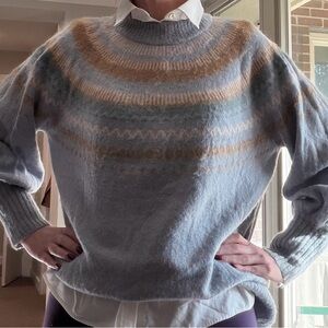 J. Crew Soft Blue and Tan fair isle Sweater
